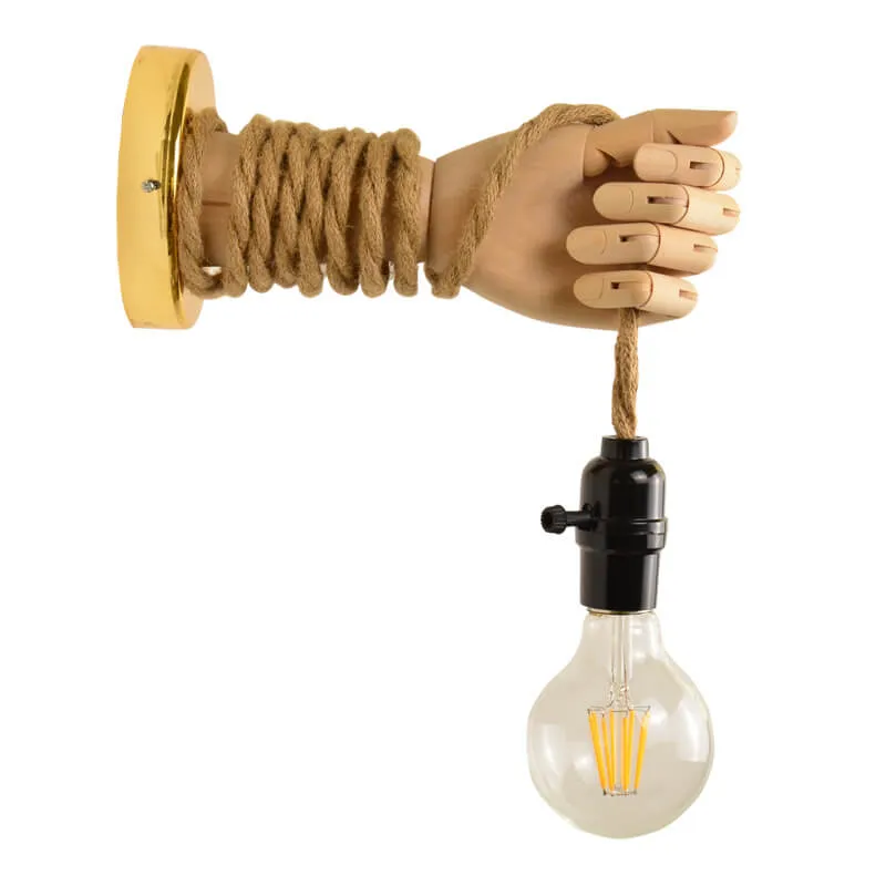 Vintage Creative Hand Shape Lamp Arm Hemp Rope Twine 1-Light Wall Sconce Lamp