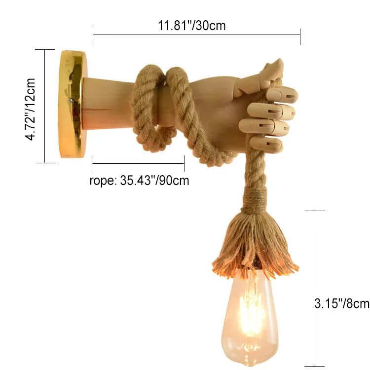 Vintage Creative Hand Shape Lamp Arm Hemp Rope Twine 1-Light Wall Sconce Lamp