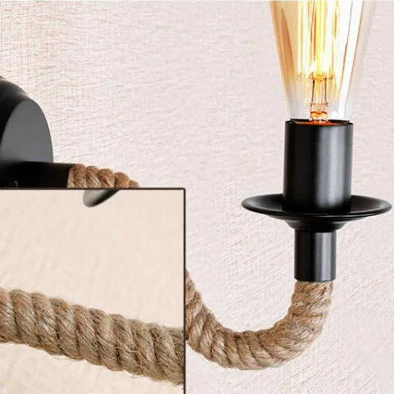 Vintage Industrial Hemp Rope Pipe Wall Sconce Wall Lamp Bar Lights H