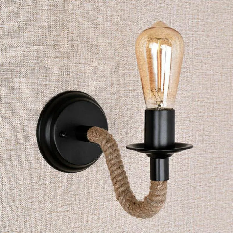 Vintage Industrial Hemp Rope Pipe Wall Sconce Wall Lamp Bar Lights H