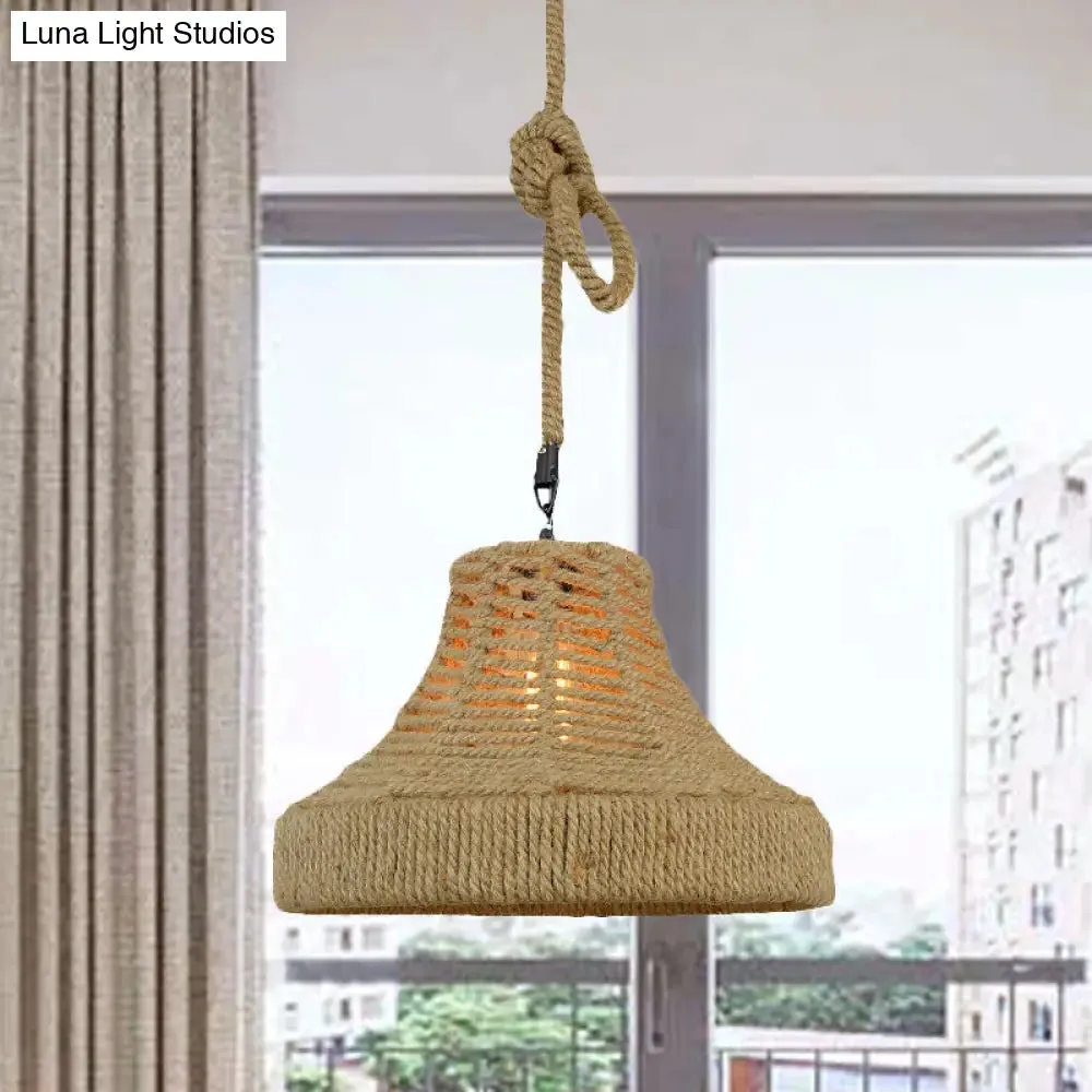 Vintage Industrial Pendant Light with Rope Flared/Bowl Cage Shade in Beige for Restaurant(1 Head)