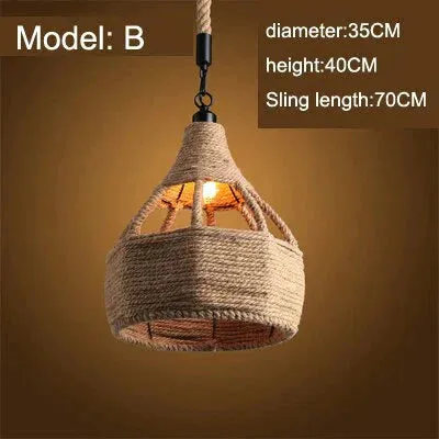 Vintage Pendant Lamp Rural American Retro Creative Personality Hand Knitted Hemp Rope Iron Cafe Living Room Dining Droplight