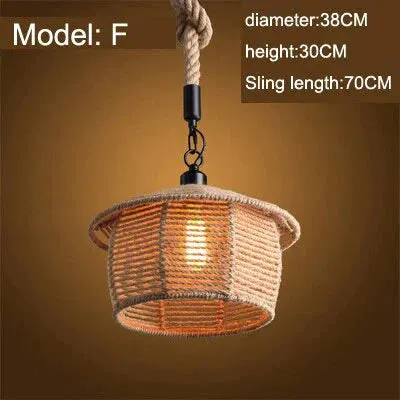 Vintage Pendant Lamp Rural American Retro Creative Personality Hand Knitted Hemp Rope Iron Cafe Living Room Dining Droplight