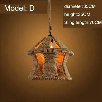 Vintage Pendant Lamp Rural American Retro Creative Personality Hand Knitted Hemp Rope Iron Cafe Living Room Dining Droplight