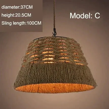 Vintage Pendant Lamp Rural American Retro Creative Personality Hand Knitted Hemp Rope Iron Cafe Living Room Dining Droplight