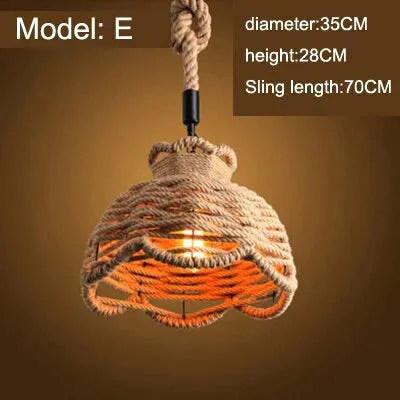 Vintage Pendant Lamp Rural American Retro Creative Personality Hand Knitted Hemp Rope Iron Cafe Living Room Dining Droplight