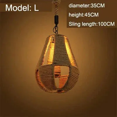 Vintage Pendant Lamp Rural American Retro Creative Personality Hand Knitted Hemp Rope Iron Cafe Living Room Dining Droplight