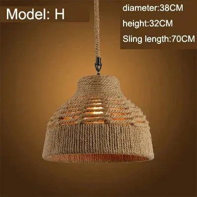 Vintage Pendant Lamp Rural American Retro Creative Personality Hand Knitted Hemp Rope Iron Cafe Living Room Dining Droplight