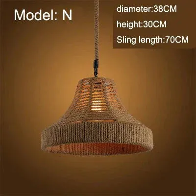 Vintage Pendant Lamp Rural American Retro Creative Personality Hand Knitted Hemp Rope Iron Cafe Living Room Dining Droplight