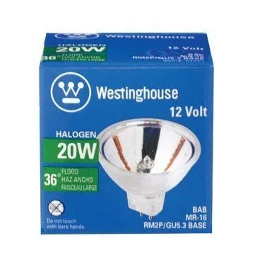 Westinghouse 0445100 20 Watt Halogen MR16 Low Voltage Flood - 2950 Kelvin - Warm White - 230 Lumens - GU5.3 Base - 12 Volt - Box