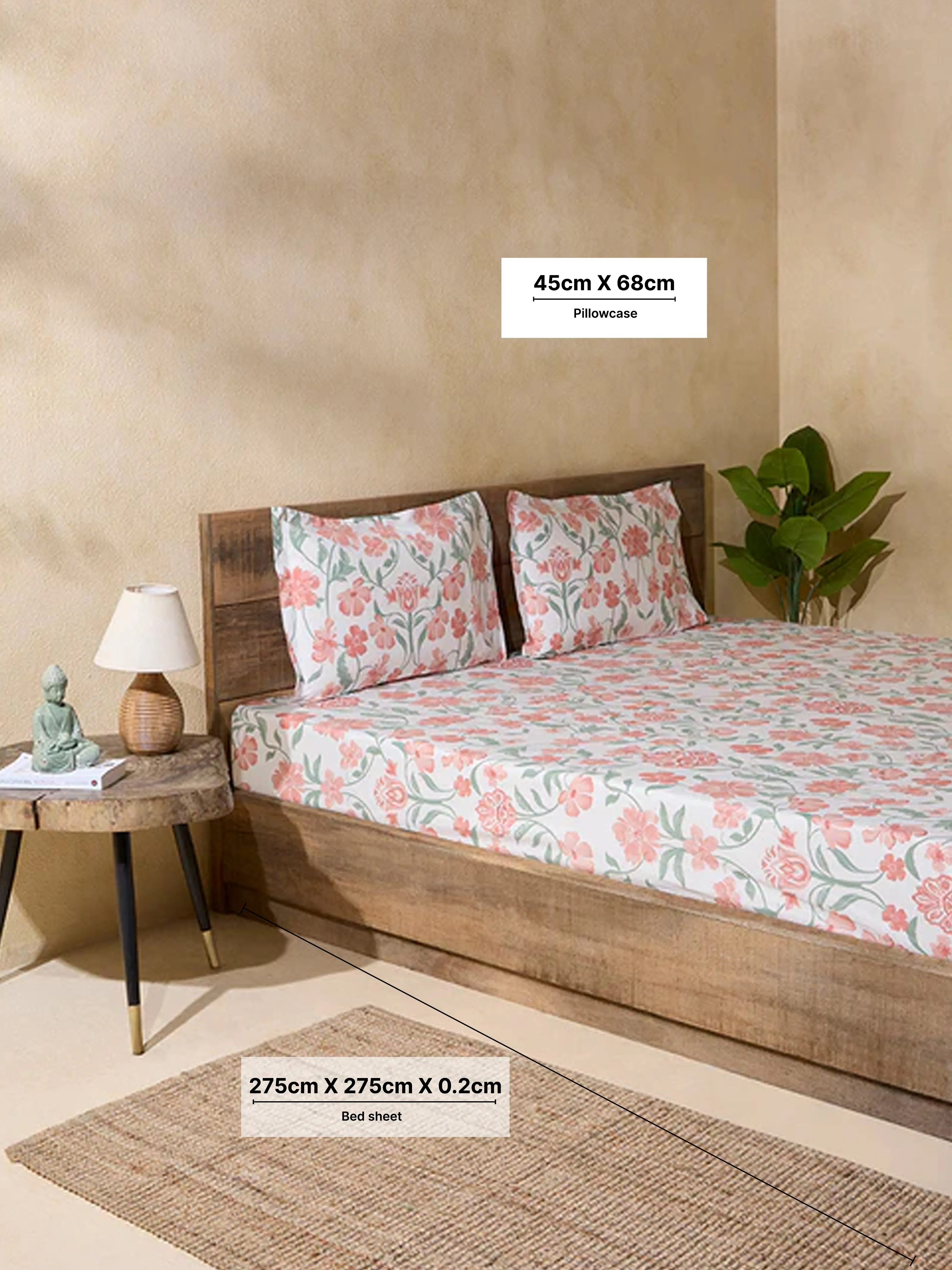 Westside Home Rust Floral Design King Bed Flat Sheet and Pillowcase Set