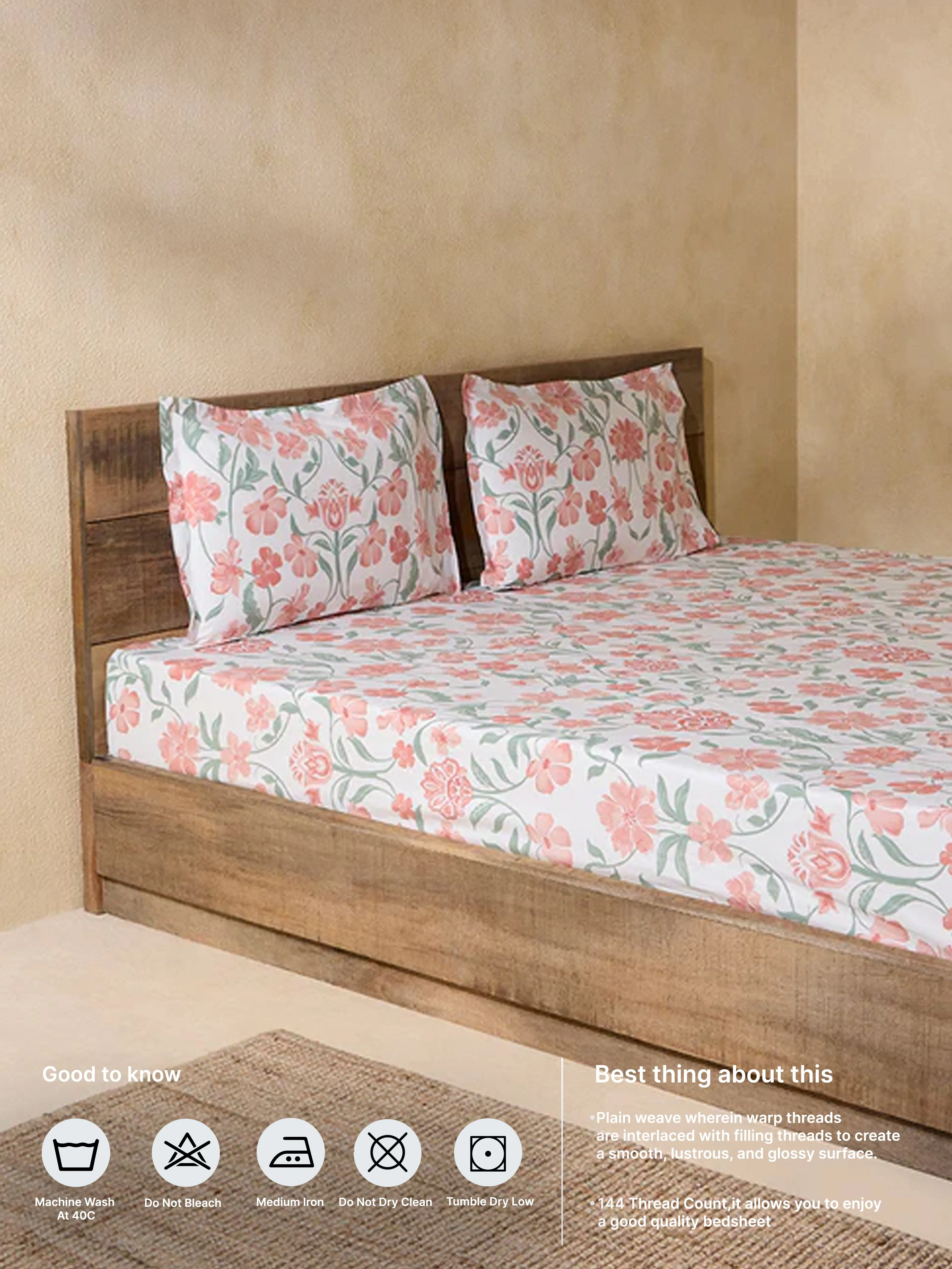 Westside Home Rust Floral Design King Bed Flat Sheet and Pillowcase Set