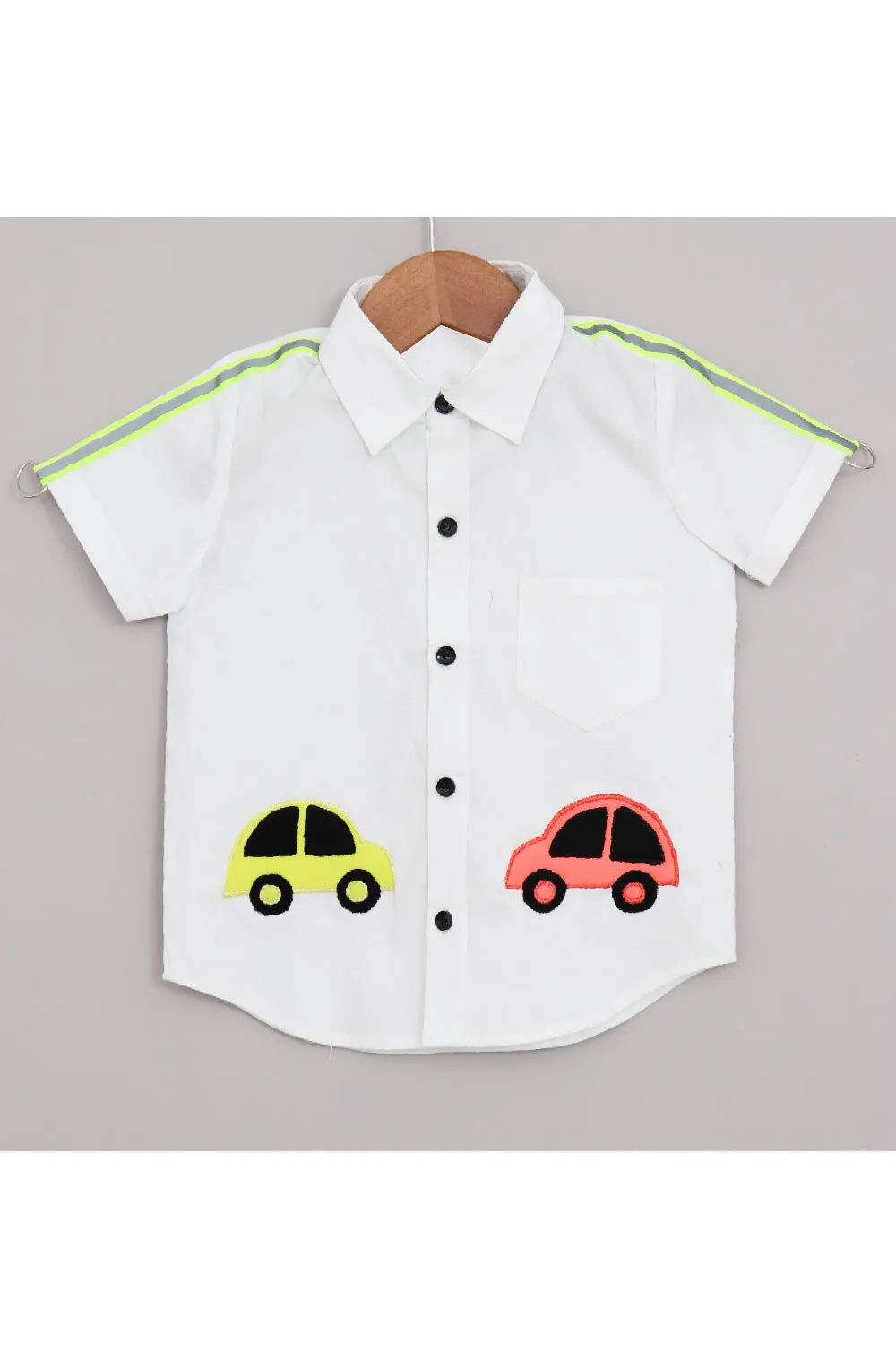 White Car Detailing Half Sleeves Shirt