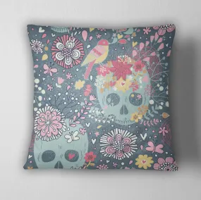 Woodland Flower Skull Throw Pillow