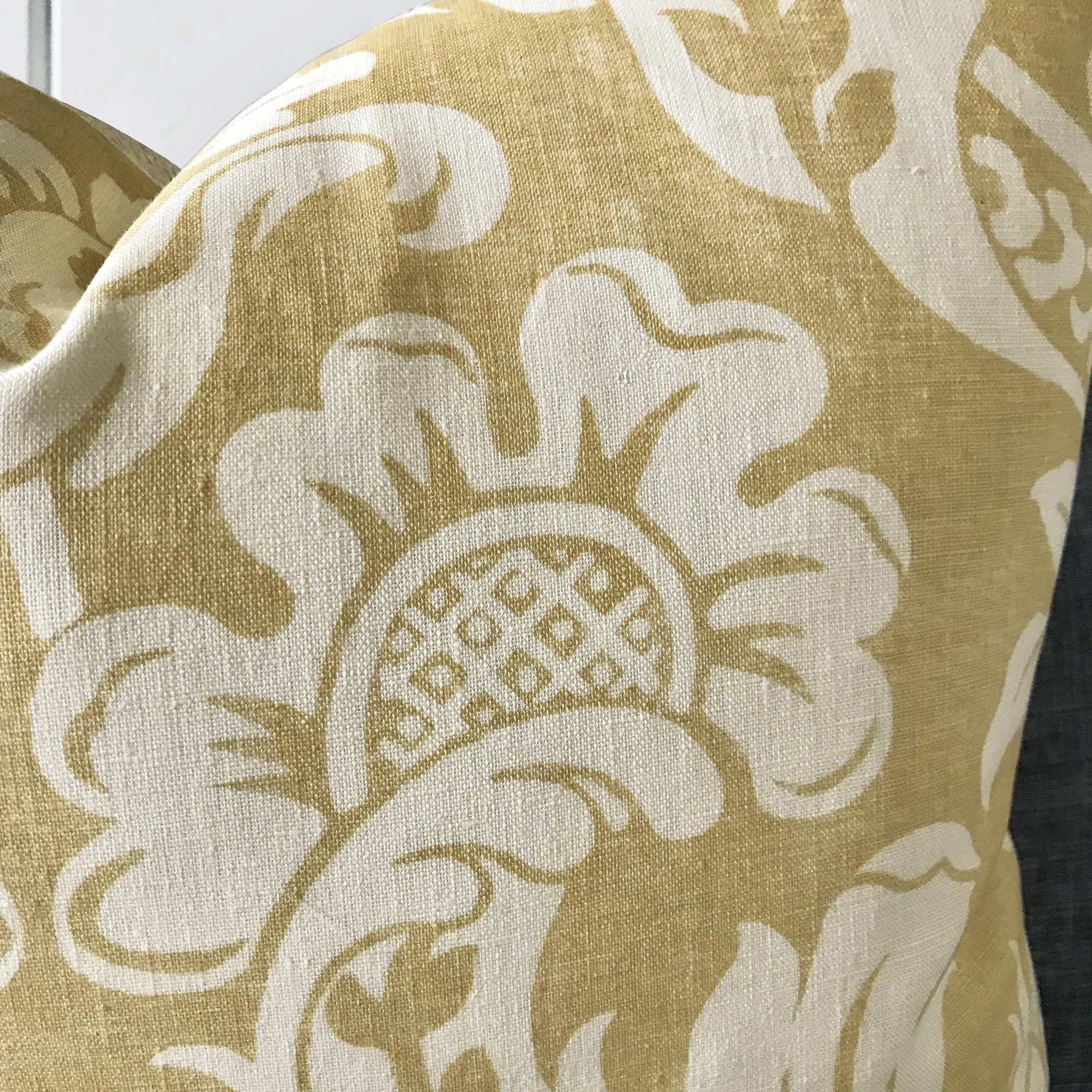 Yellow Floral Linen Throw Pillow Cover 22x22