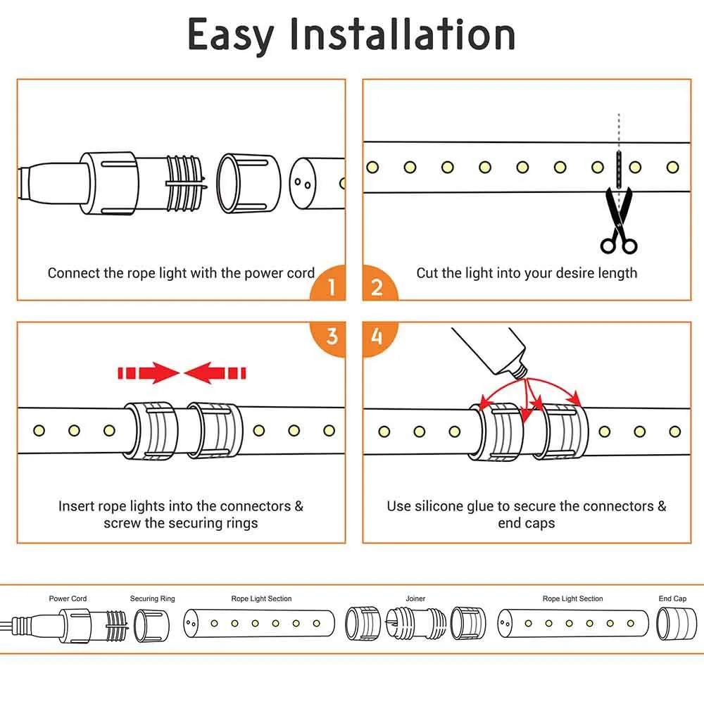 Yescom LED Rope Light Outdoor Waterproof 50ft